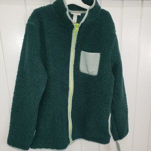 Girls Green Sherpa Zip-Up Jacket